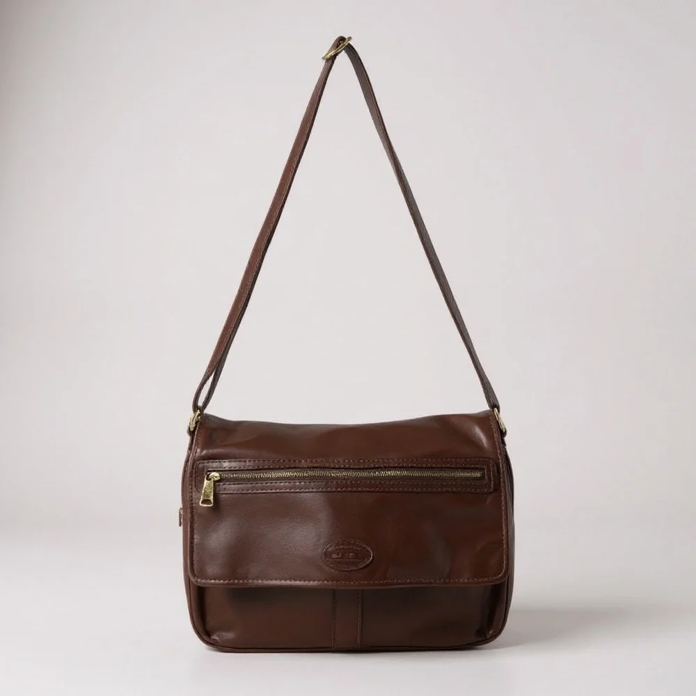 📬 FOSSIL Brown Leather Messenger Bag 📎👔 Crossbody Work Satchel‎